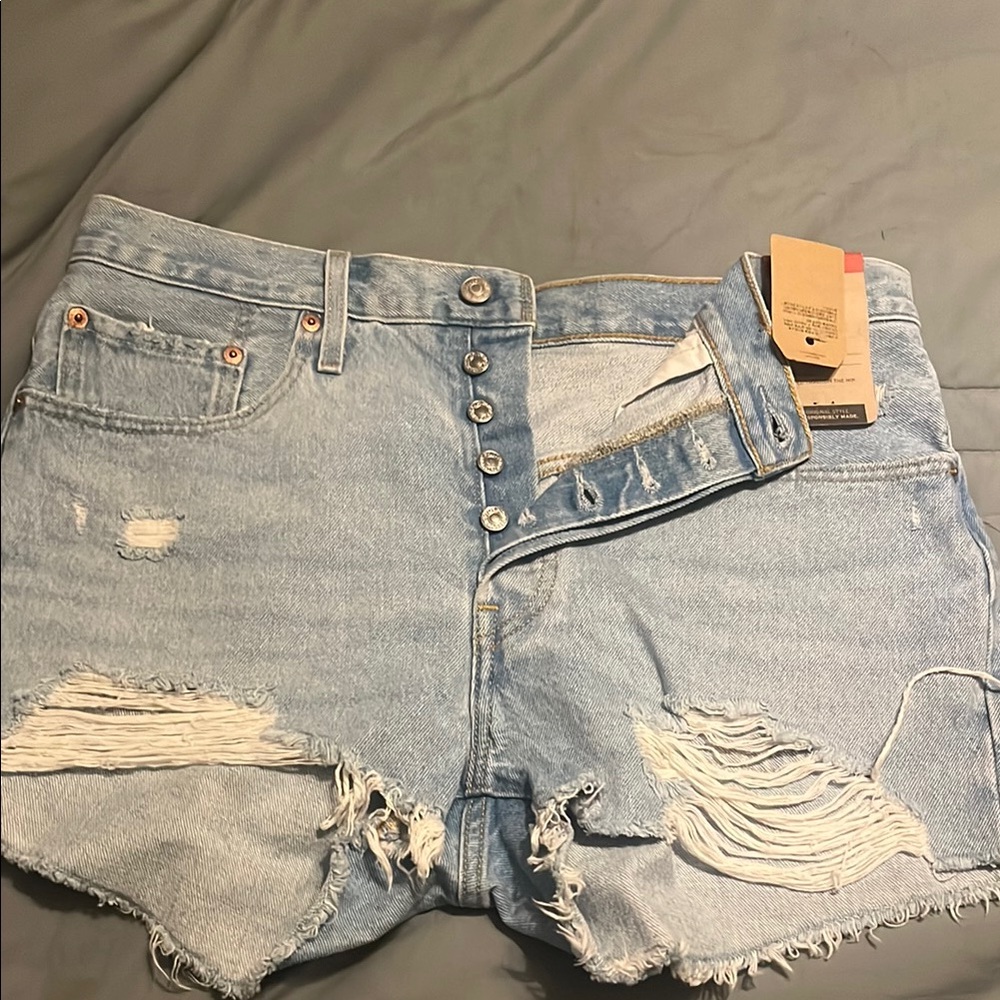 Levi's Light Blue Button-Fly Jean Shorts